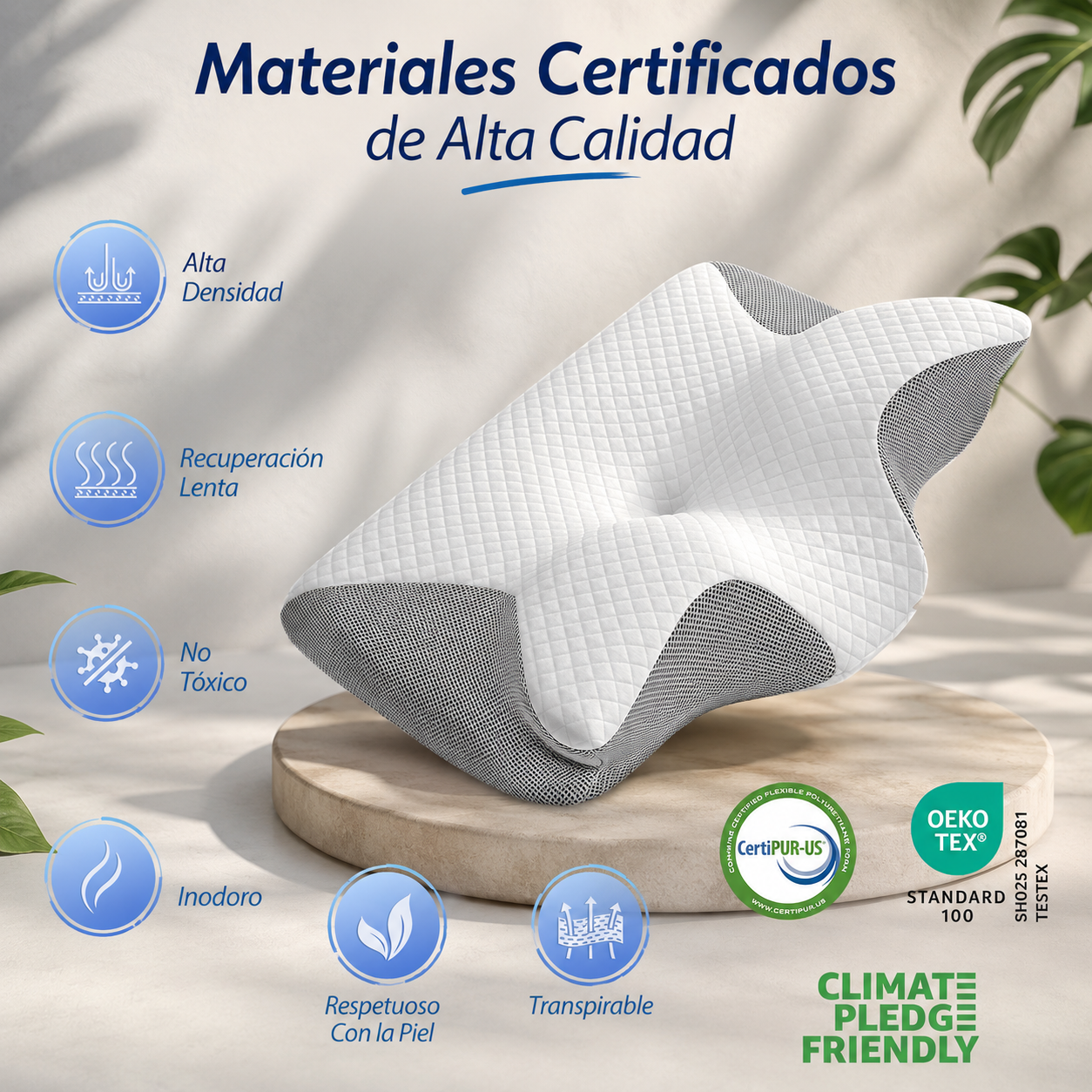 Materiales certificados de alta calidad: CertiPUR-US, OEKO-TEX Standard 100, alta densidad, transpirable
